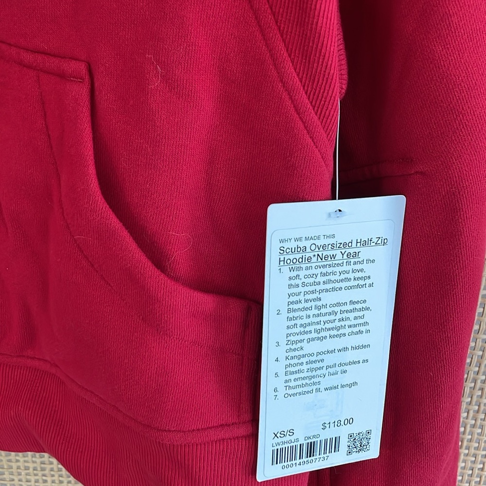 NWT LULULEMON SCUBA OVERSIZED HALF-ZIP HOODIE NEW YEAR SIZE XS/SMALL DARK RED - Picture 3 of 7